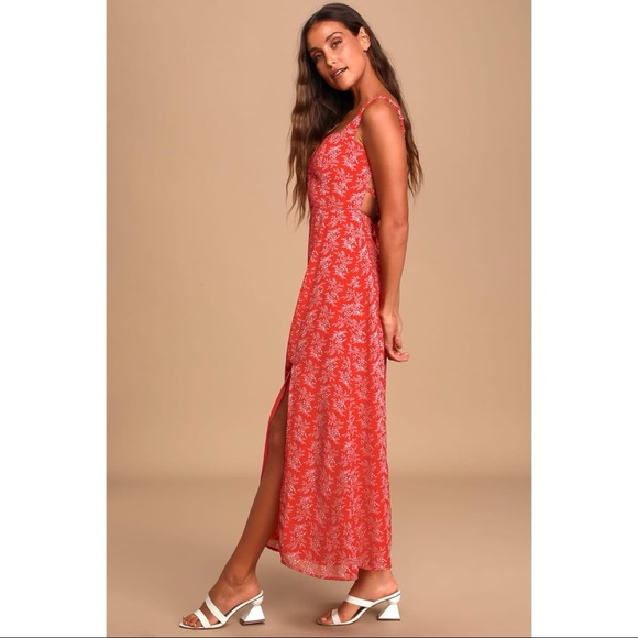 NWOT Lulus Back to Backless Red Print Lace-Up Backless Dress Medium - Picture 3 of 12